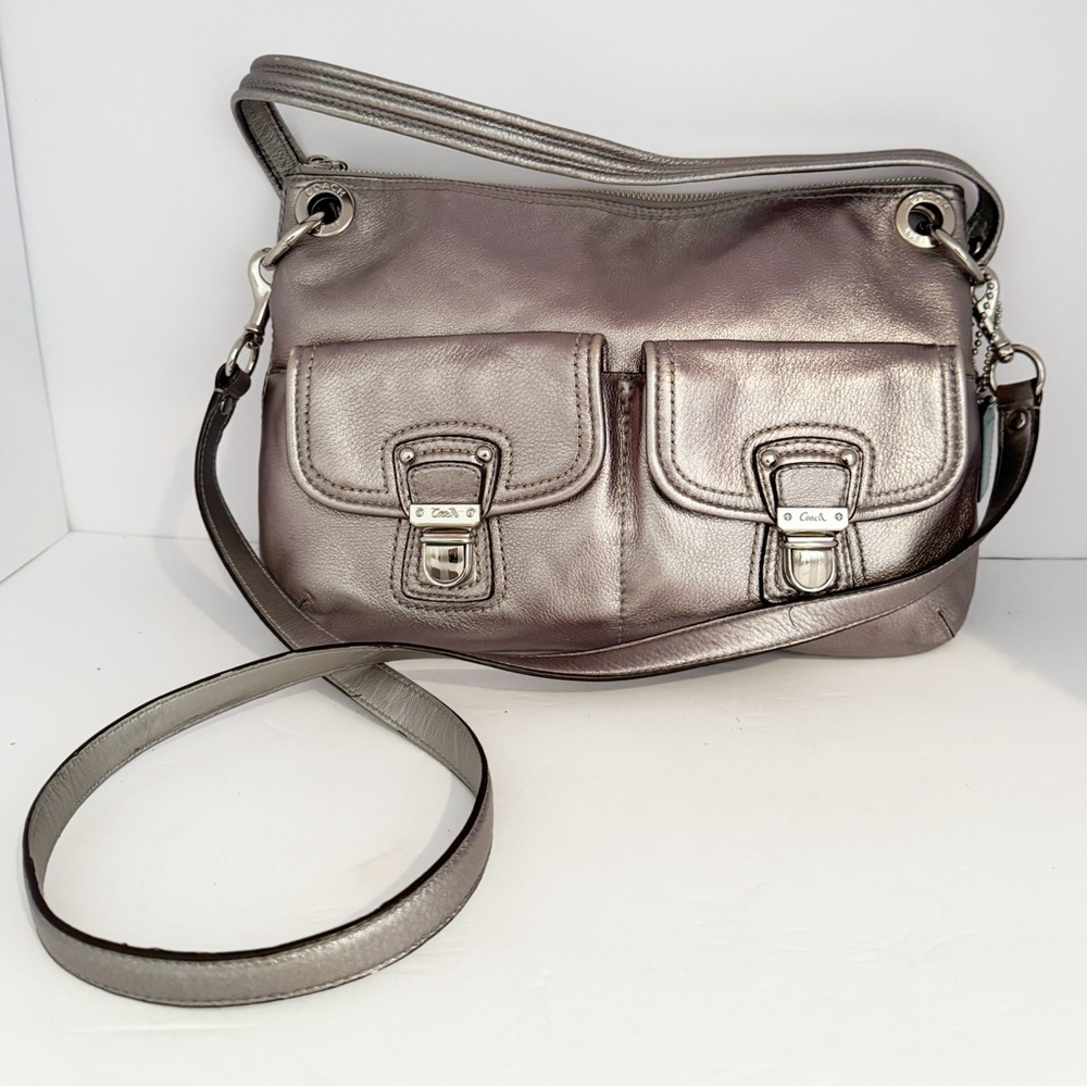 Coach Metallic Poppy Leather Shoulder Bag with removable crossbody strap EUC